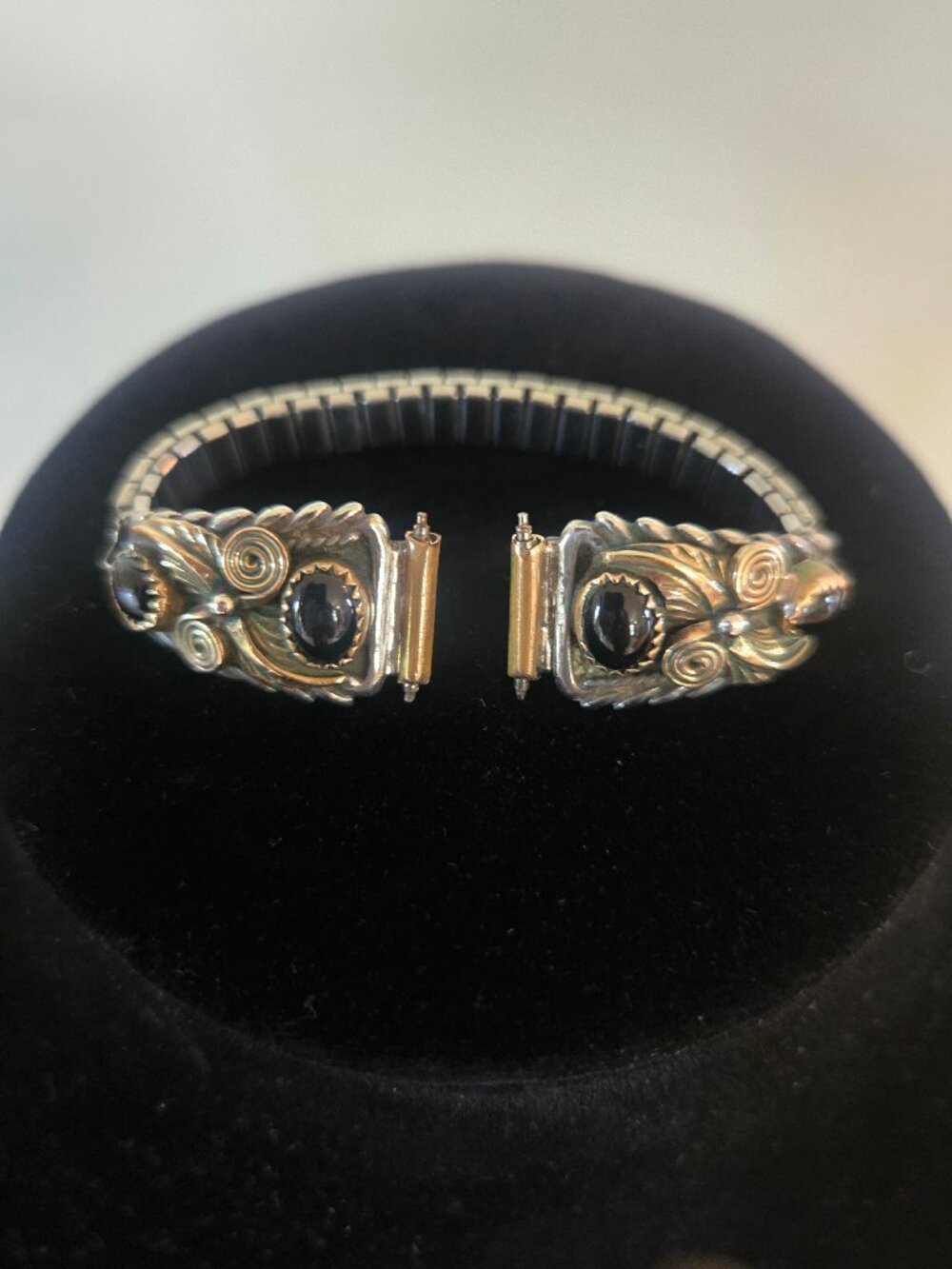 Vintage Native American Silver and Black onyx watchband